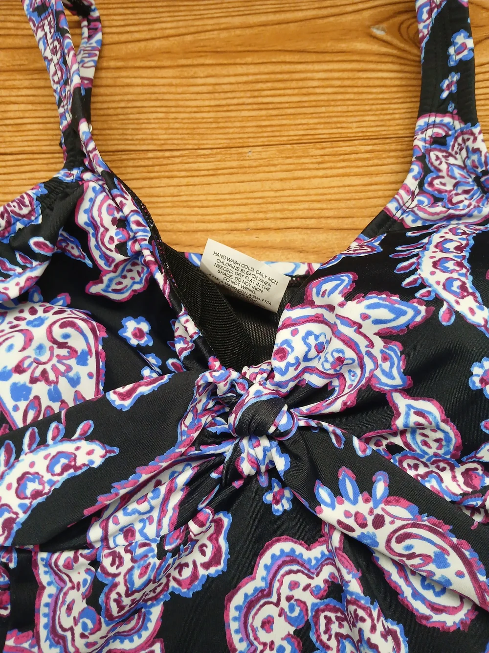 Swim Solutions Black Paisley Bikini Top with Pink & Blue Accents